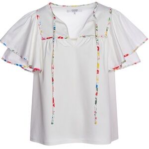 Crosby by Mollie Burch Nadine White Blouse Colorful Trim